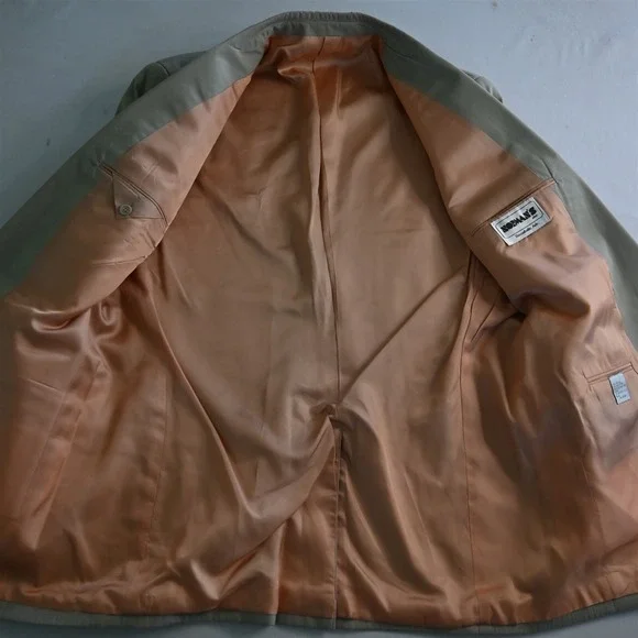 Vtg Mens‎ 42L 36x32 Beige Khaki Cotton Blend Mens Jacket Pants Suit